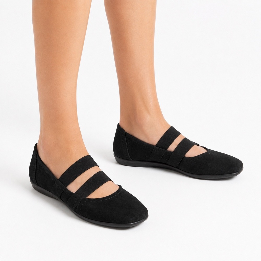 Clark Vintage Black Suede Mary Jane Crisscross Strap Flats Women's Size 8M